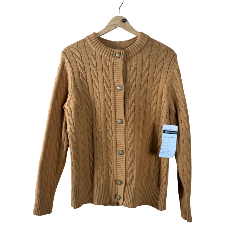L.L. Bean Cardigan Women M Toffee Heather NEW Cable Knit 100% Cotton Sample
